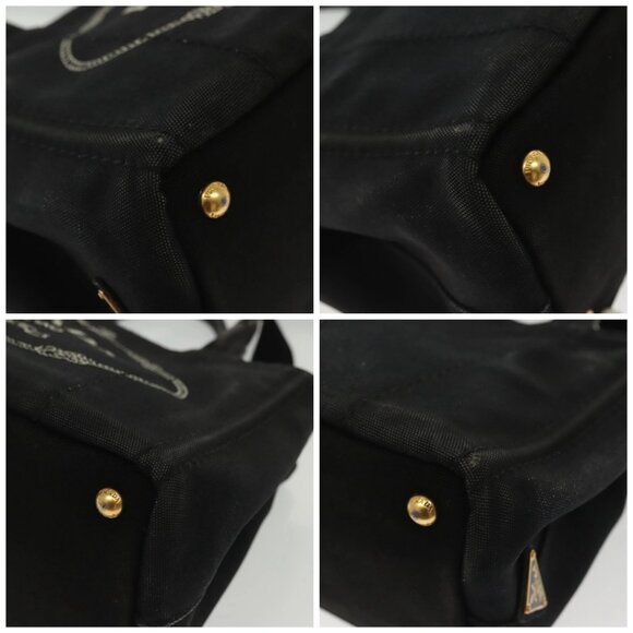 PRADA Canapa PM Hand Bag Canvas 2way Black Gold Auth - Picture 16 of 16